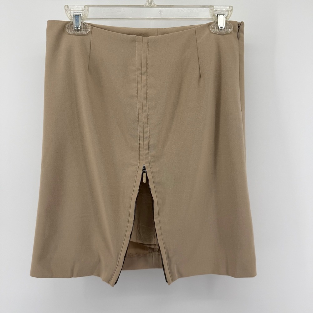 Body by Victoria Tan Front Zip Pencil Skirt Adjustable Slit Size 4 Beige Bodycon